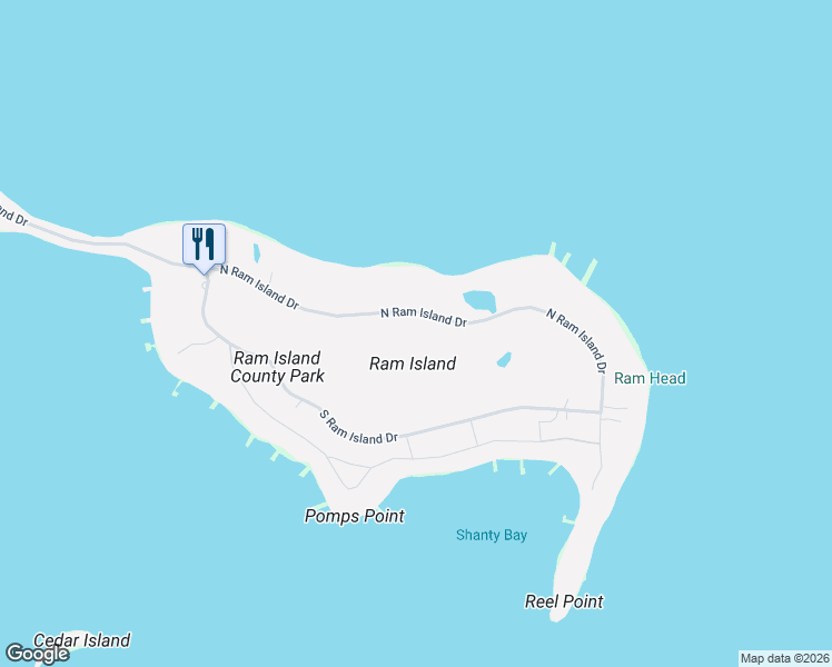 map of restaurants, bars, coffee shops, grocery stores, and more near 136 Ram Island Drive in Shelter Island