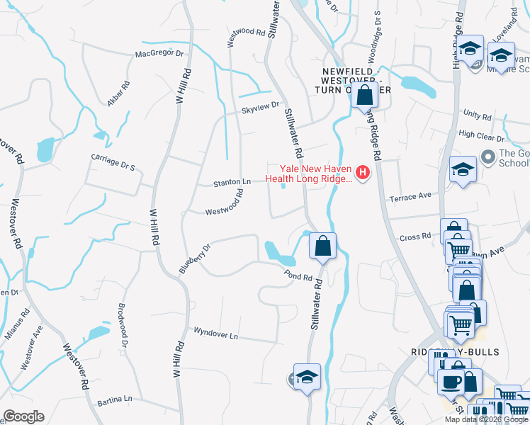 map of restaurants, bars, coffee shops, grocery stores, and more near 46 Stillview Road in Stamford