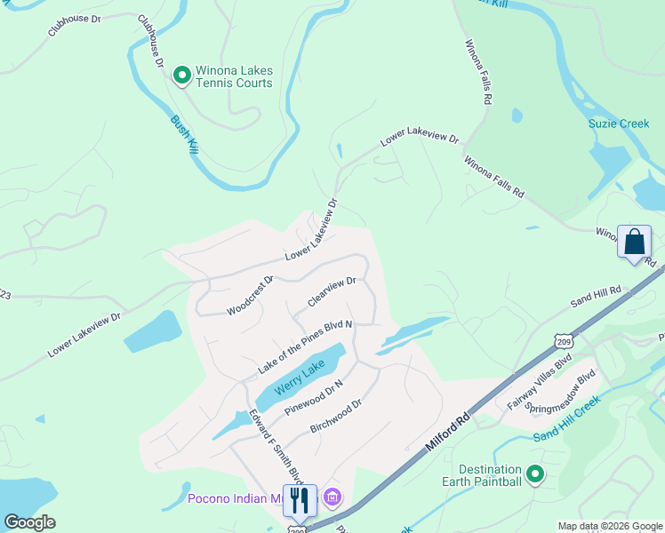 map of restaurants, bars, coffee shops, grocery stores, and more near 30-34 Clearview Drive in East Stroudsburg
