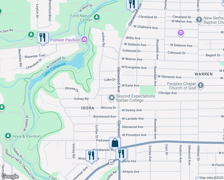 map of restaurants, bars, coffee shops, grocery stores, and more near 2234 Glenwood Avenue in Youngstown