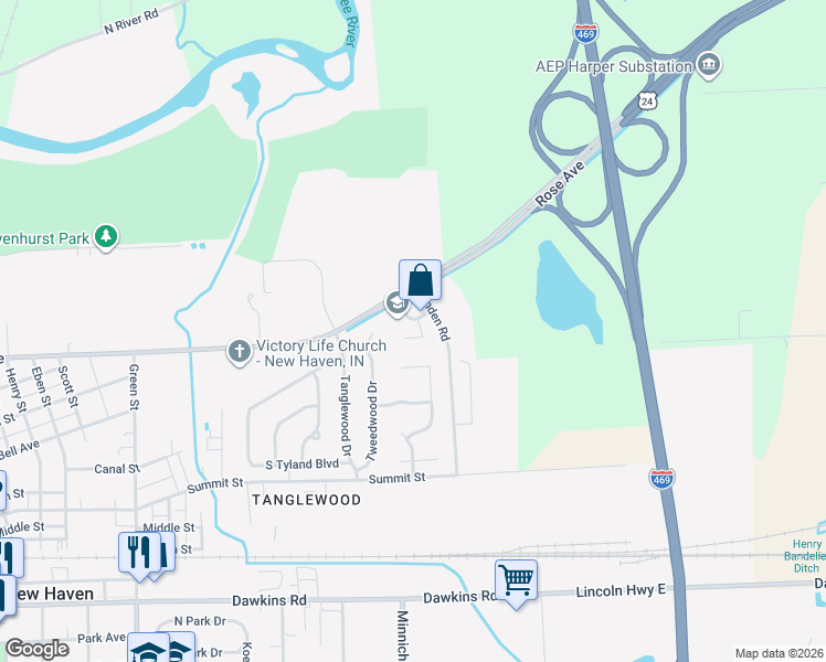 map of restaurants, bars, coffee shops, grocery stores, and more near Boulder Ridge Trail in New Haven