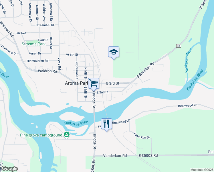 map of restaurants, bars, coffee shops, grocery stores, and more near 203 East 3rd Street in Momence