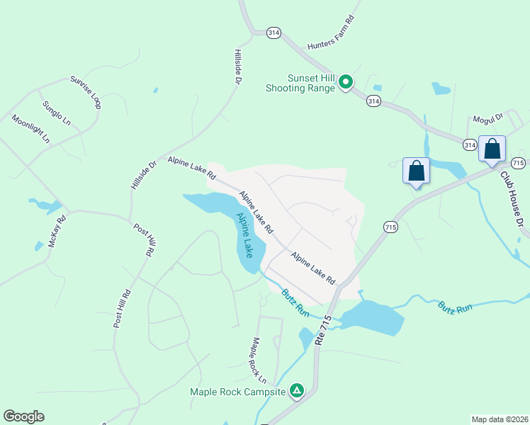 map of restaurants, bars, coffee shops, grocery stores, and more near 55 Alpine Lake in Henryville