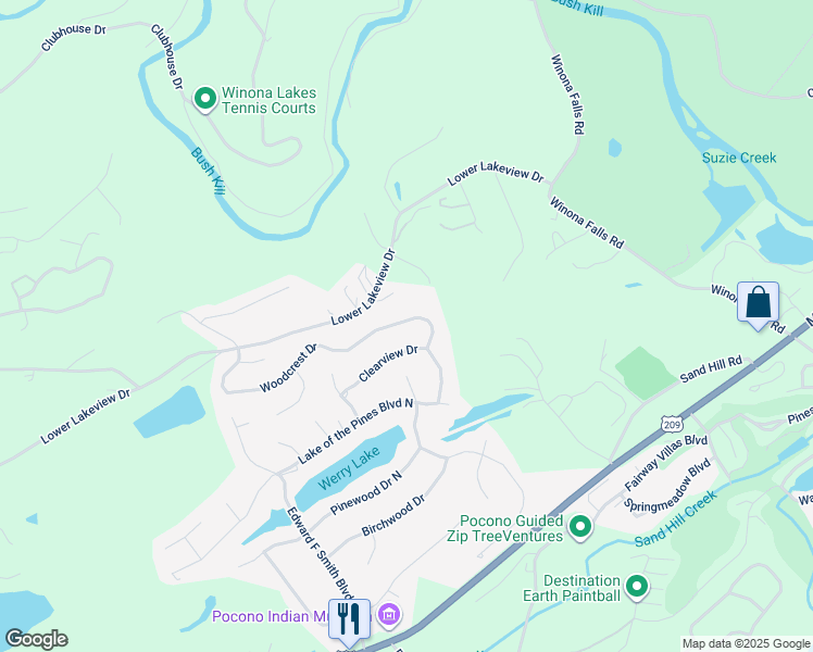 map of restaurants, bars, coffee shops, grocery stores, and more near 2323 Woodcrest Drive in East Stroudsburg