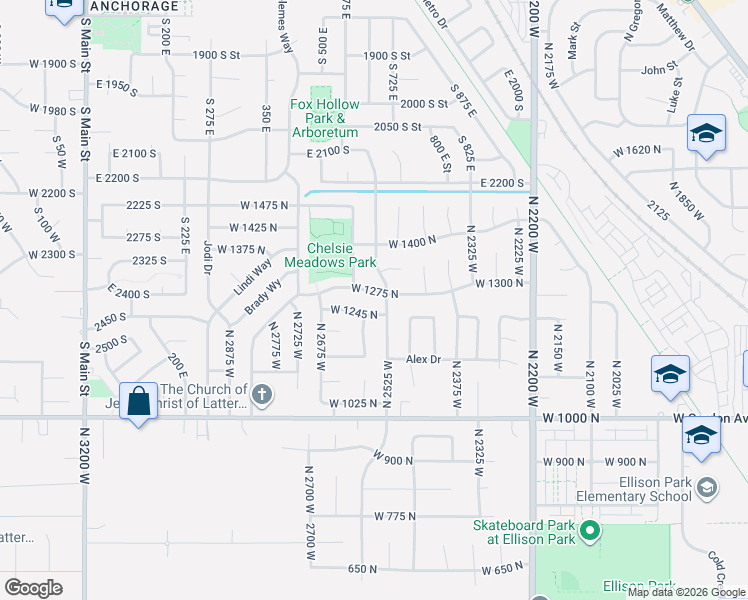 map of restaurants, bars, coffee shops, grocery stores, and more near 2543 West 1275 North in Layton