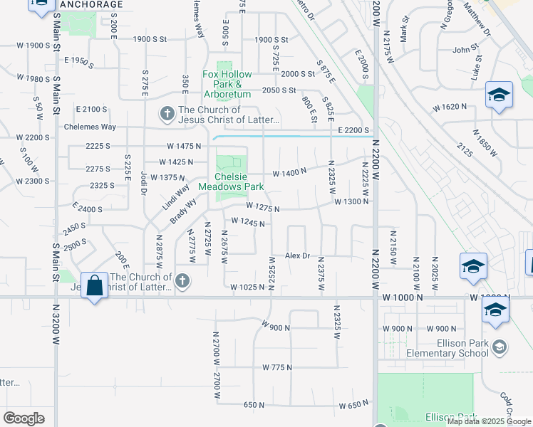 map of restaurants, bars, coffee shops, grocery stores, and more near 2531 West 1275 North in Layton