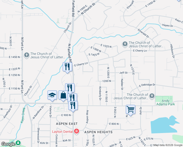 map of restaurants, bars, coffee shops, grocery stores, and more near 1294 North 1000 East in Layton