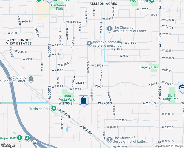 map of restaurants, bars, coffee shops, grocery stores, and more near 2352 South 1660 West in Syracuse