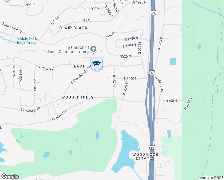 map of restaurants, bars, coffee shops, grocery stores, and more near 1261 North 2575 East in Layton