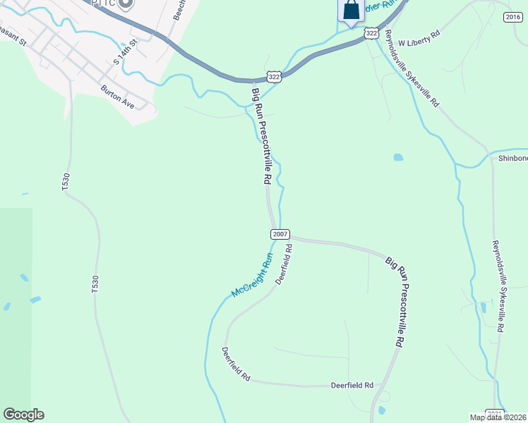 map of restaurants, bars, coffee shops, grocery stores, and more near Big Run Prescottville Road in Reynoldsville