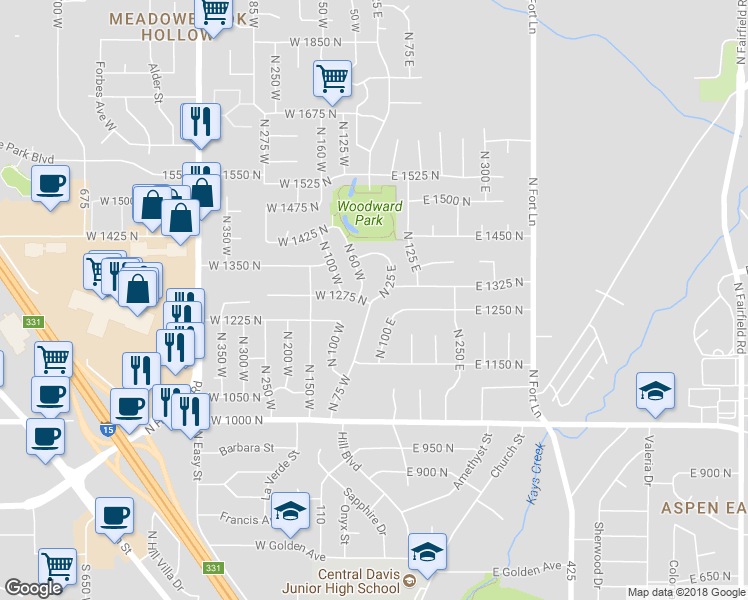map of restaurants, bars, coffee shops, grocery stores, and more near 779 North 25 East in Layton