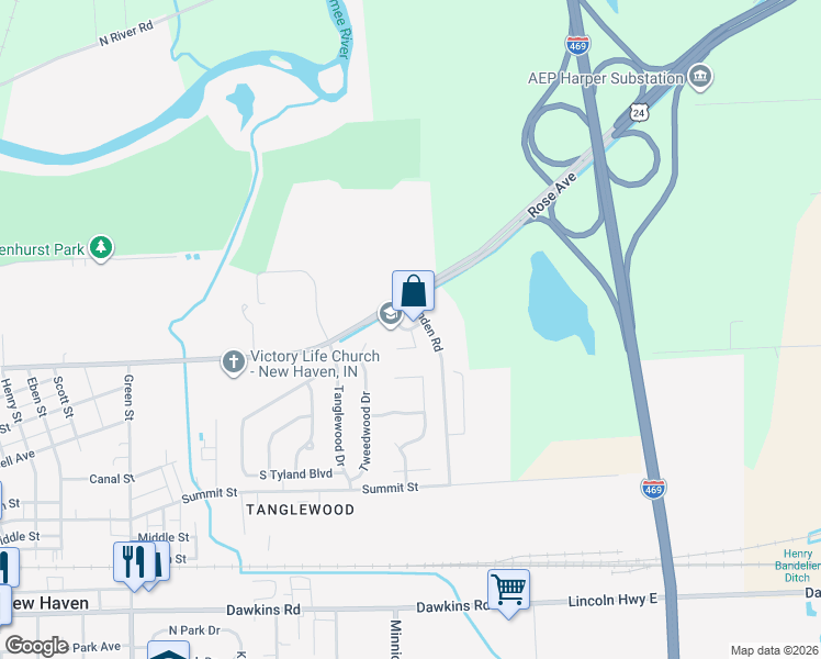 map of restaurants, bars, coffee shops, grocery stores, and more near Boulder Ridge Trail in New Haven