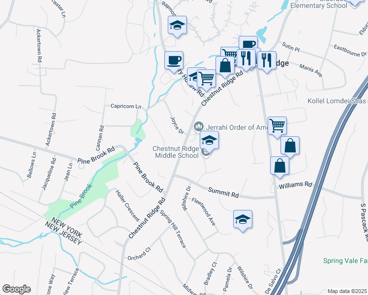 map of restaurants, bars, coffee shops, grocery stores, and more near 892 New York 45 in Chestnut Ridge