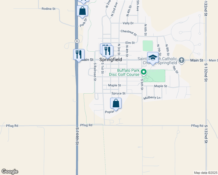 map of restaurants, bars, coffee shops, grocery stores, and more near 410 South 2nd Street in Springfield