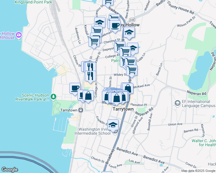 map of restaurants, bars, coffee shops, grocery stores, and more near 35 Storm Street in Tarrytown