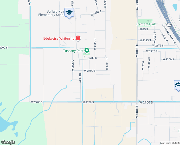 map of restaurants, bars, coffee shops, grocery stores, and more near 3439 West 2400 South in Syracuse