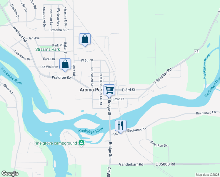 map of restaurants, bars, coffee shops, grocery stores, and more near 100 North Bridge Street in Momence