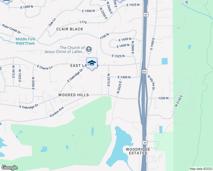 map of restaurants, bars, coffee shops, grocery stores, and more near 1283 North 2575 East in Layton