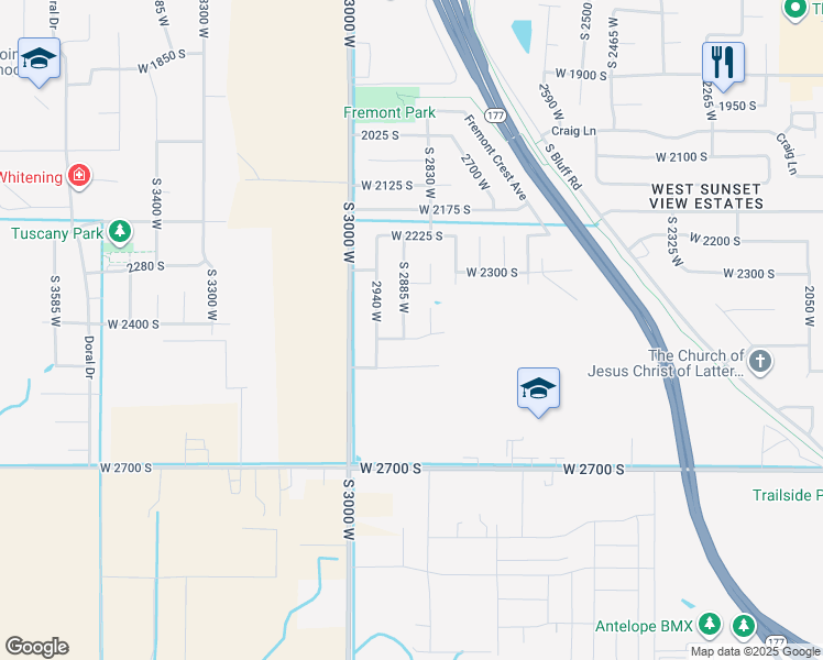 map of restaurants, bars, coffee shops, grocery stores, and more near 2413 South 2885 West in Syracuse