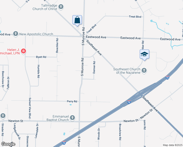 map of restaurants, bars, coffee shops, grocery stores, and more near 800 Danner Road in Tallmadge