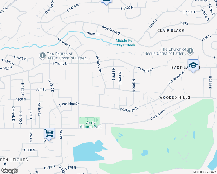 map of restaurants, bars, coffee shops, grocery stores, and more near 1837 E 1275 N in Layton