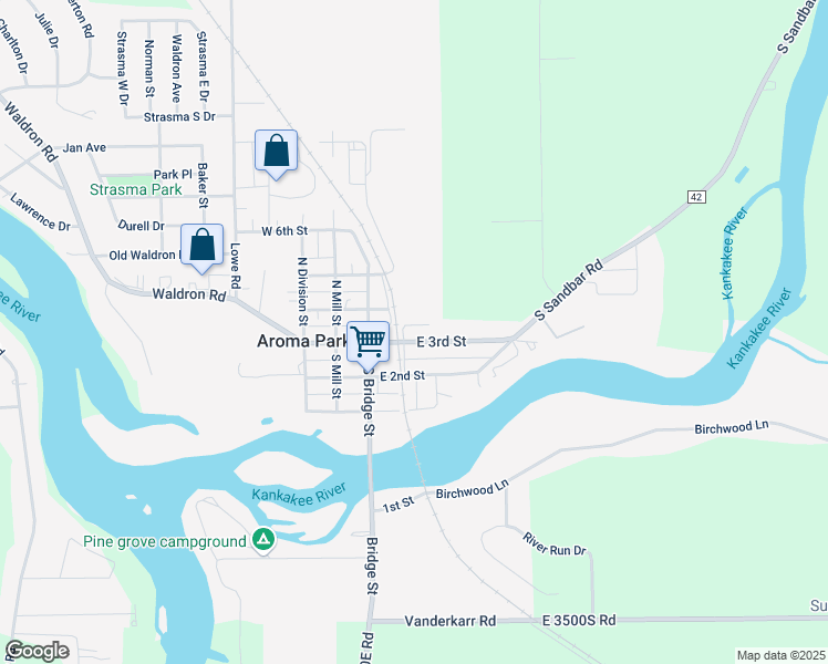 map of restaurants, bars, coffee shops, grocery stores, and more near 203 East 3rd Street in Momence
