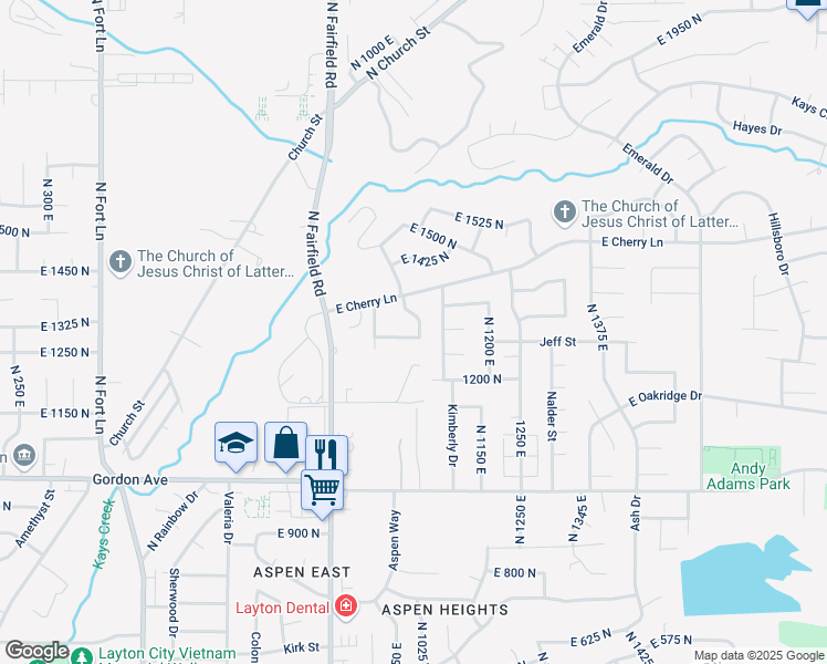 map of restaurants, bars, coffee shops, grocery stores, and more near 1294 North 1000 East in Layton