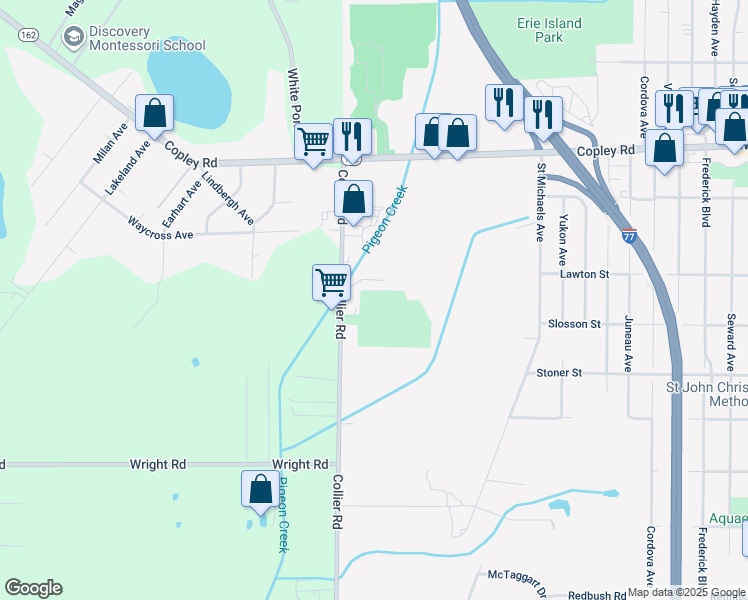map of restaurants, bars, coffee shops, grocery stores, and more near in Akron