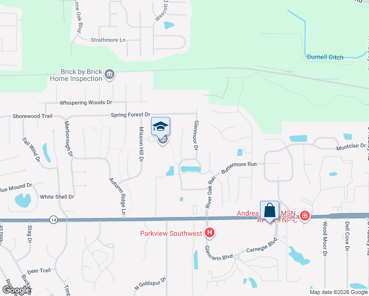 map of restaurants, bars, coffee shops, grocery stores, and more near 507 Cameron Hill Place in Fort Wayne