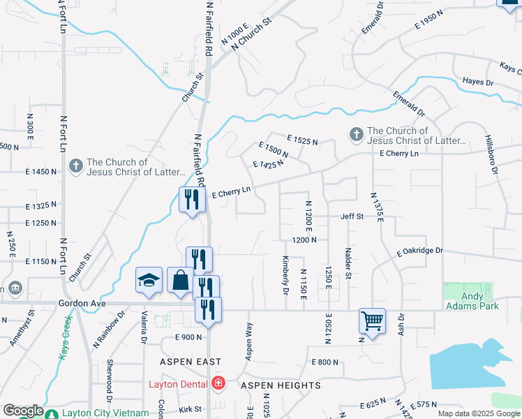 map of restaurants, bars, coffee shops, grocery stores, and more near 1294 North 1000 East in Layton