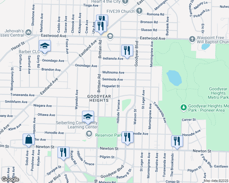map of restaurants, bars, coffee shops, grocery stores, and more near 605 Melrose St in Akron