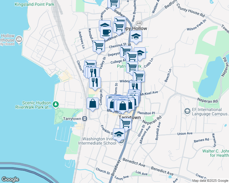 map of restaurants, bars, coffee shops, grocery stores, and more near 41 Storm Street in Tarrytown