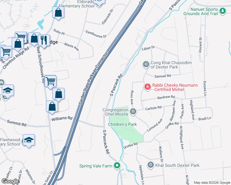 map of restaurants, bars, coffee shops, grocery stores, and more near 472 South Pascack Road in Spring Valley
