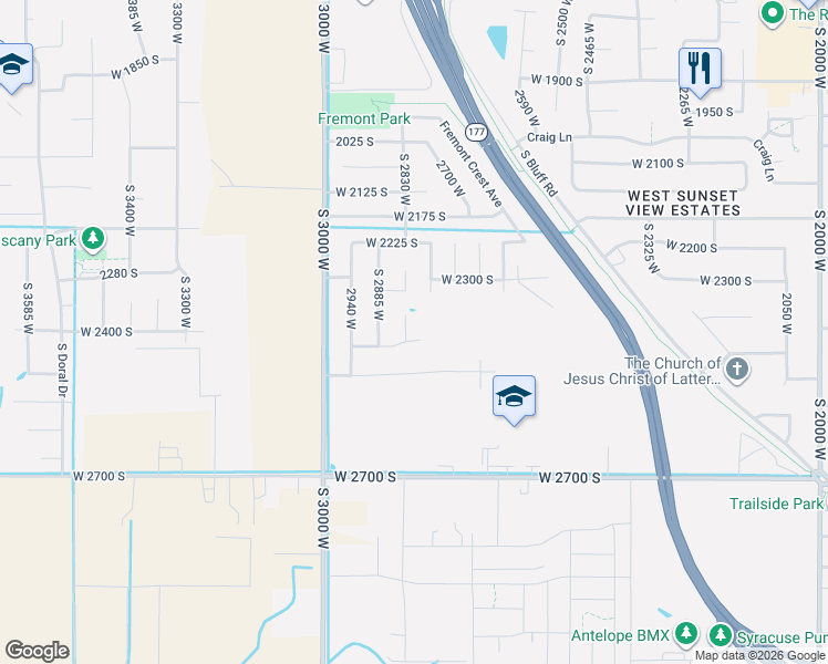 map of restaurants, bars, coffee shops, grocery stores, and more near 2393 South 2830 West in Syracuse
