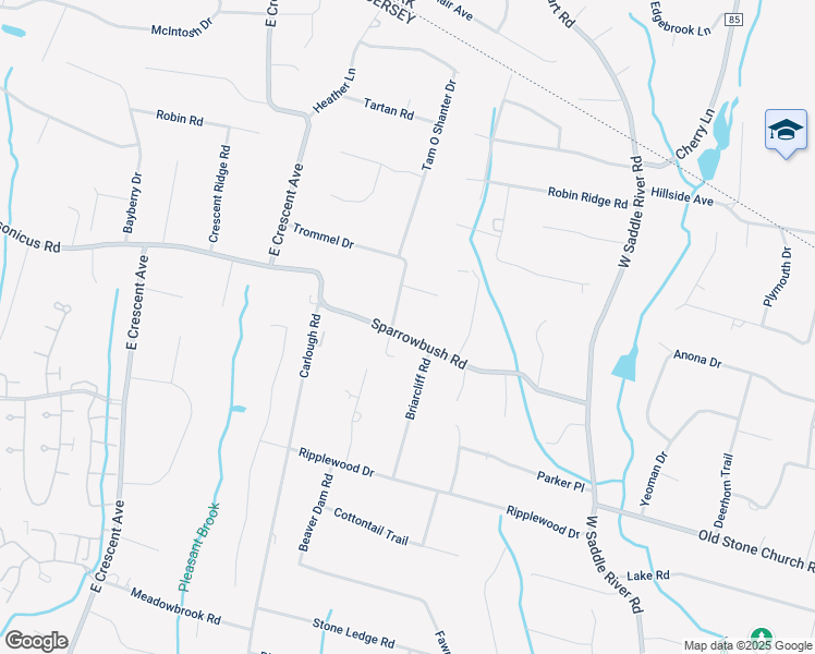 map of restaurants, bars, coffee shops, grocery stores, and more near 73 Sparrowbush Road in Mahwah