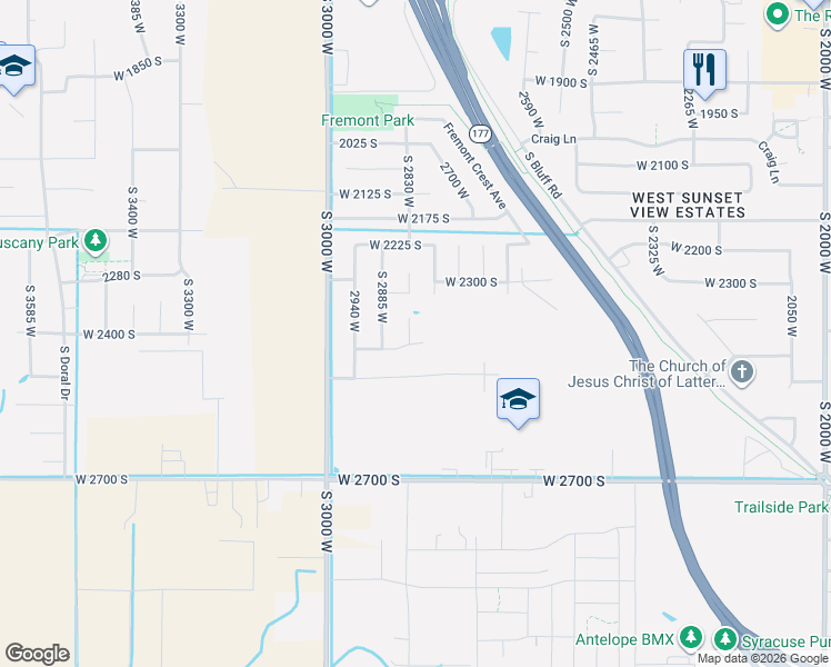map of restaurants, bars, coffee shops, grocery stores, and more near 2393 South 2830 West in Syracuse