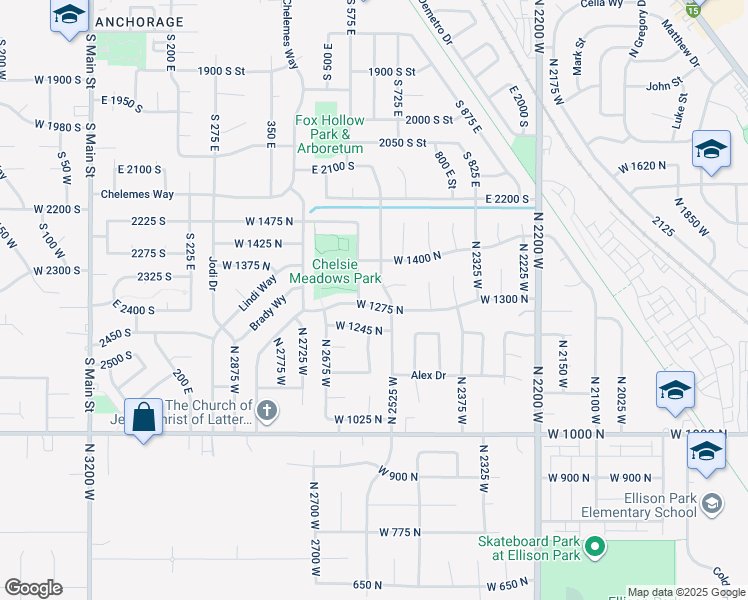 map of restaurants, bars, coffee shops, grocery stores, and more near 2416 West 1275 North in Layton