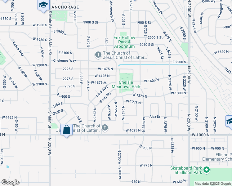 map of restaurants, bars, coffee shops, grocery stores, and more near 1299 North 2725 West in Layton