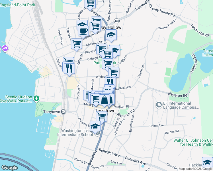map of restaurants, bars, coffee shops, grocery stores, and more near 15 Dixon Street in Tarrytown