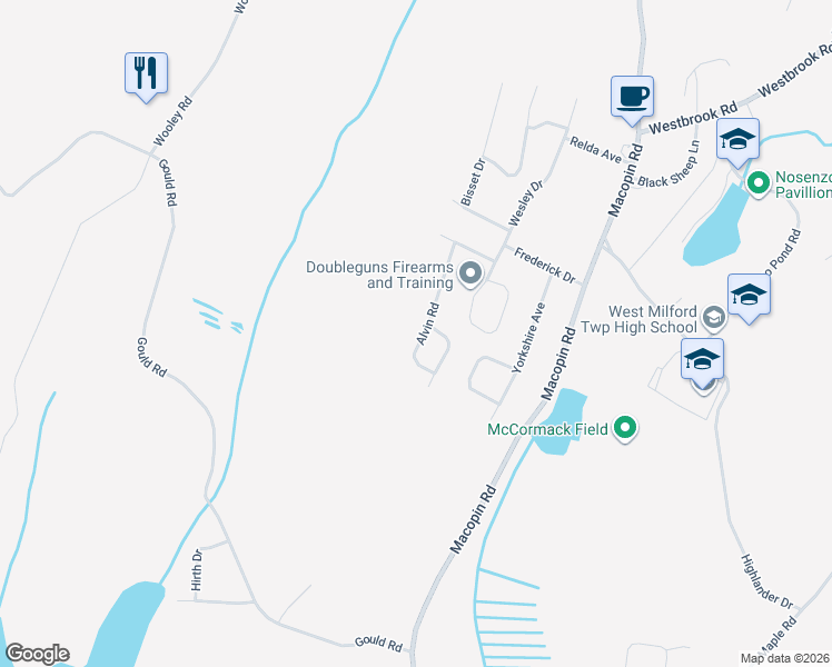 map of restaurants, bars, coffee shops, grocery stores, and more near 41 Alvin Road in West Milford