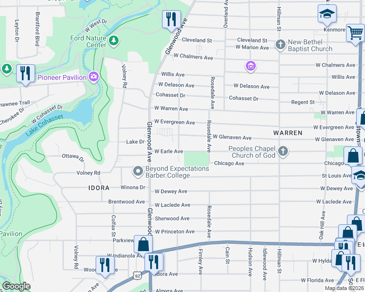 map of restaurants, bars, coffee shops, grocery stores, and more near 2056 Summer Street in Youngstown