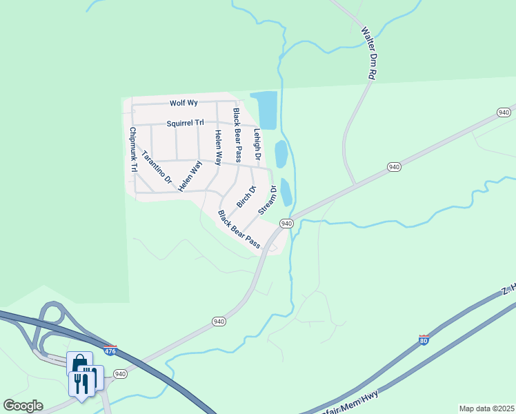 map of restaurants, bars, coffee shops, grocery stores, and more near 21 Stream Drive in White Haven