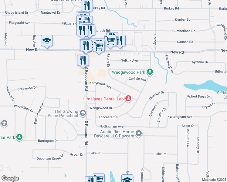 map of restaurants, bars, coffee shops, grocery stores, and more near 4285 Kerrybrook Avenue in Youngstown
