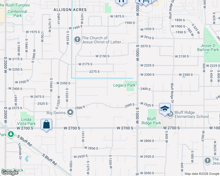map of restaurants, bars, coffee shops, grocery stores, and more near 1312 West 2425 South in Syracuse