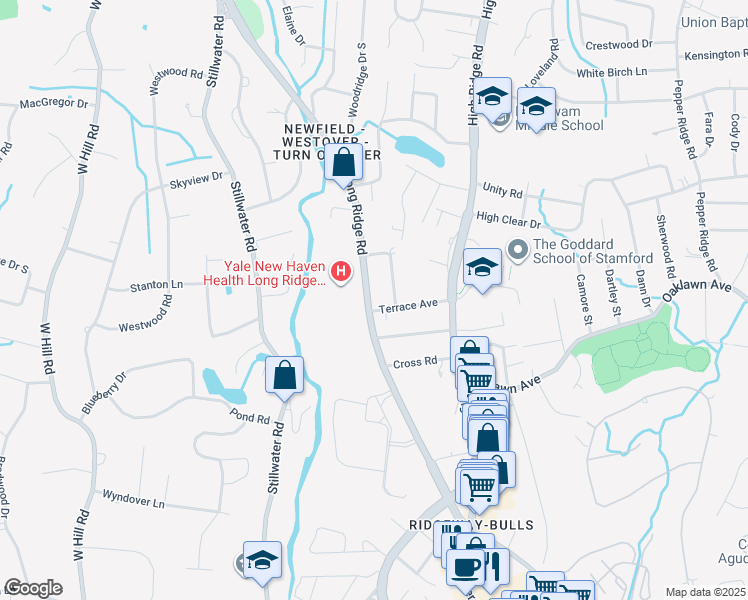 map of restaurants, bars, coffee shops, grocery stores, and more near 260 Long Ridge Road in Stamford
