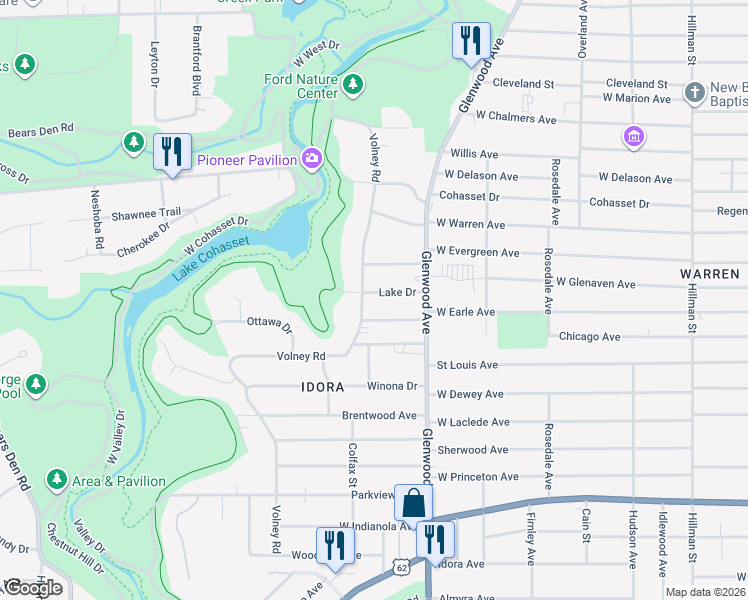 map of restaurants, bars, coffee shops, grocery stores, and more near 755 Lake Drive in Youngstown