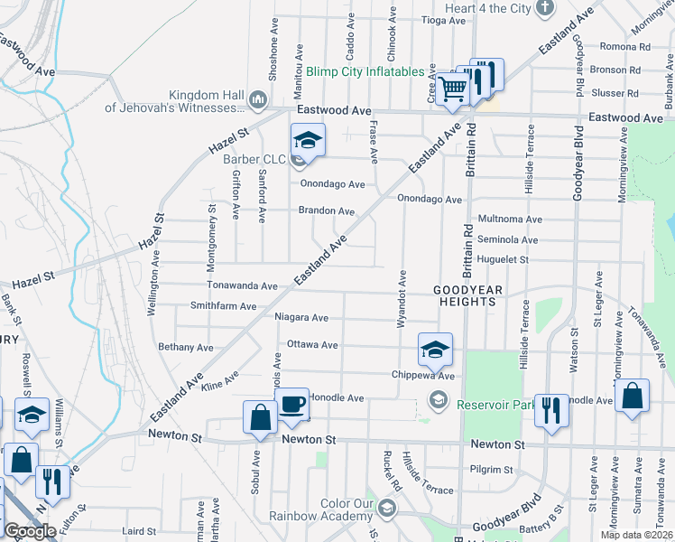 map of restaurants, bars, coffee shops, grocery stores, and more near 1302 Arnold Avenue in Akron