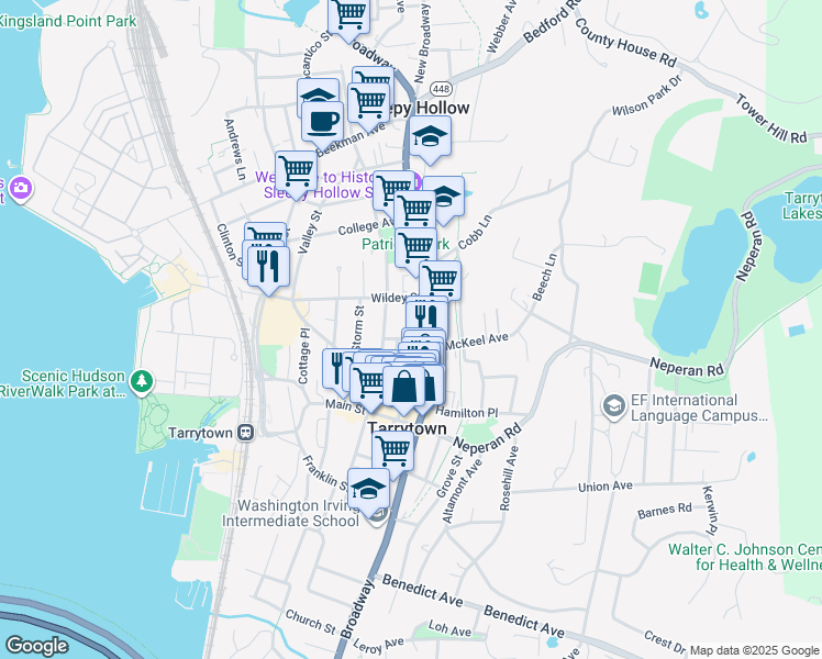 map of restaurants, bars, coffee shops, grocery stores, and more near 15 Dixon Street in Tarrytown
