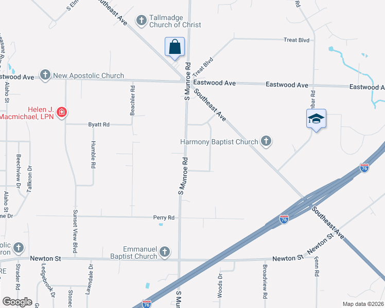 map of restaurants, bars, coffee shops, grocery stores, and more near 800 Danner Road in Tallmadge