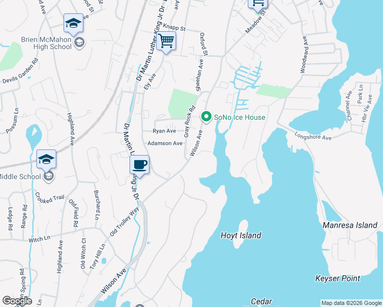 map of restaurants, bars, coffee shops, grocery stores, and more near 263 Wilson Avenue in Norwalk